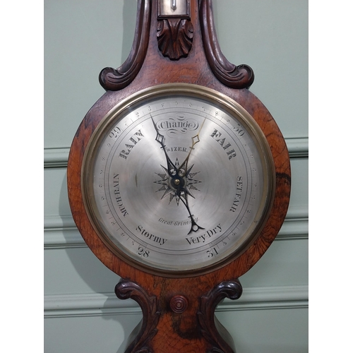 260 - 19th C. Rosewood banjo barometer. {103 cm H x 32 cm W}.