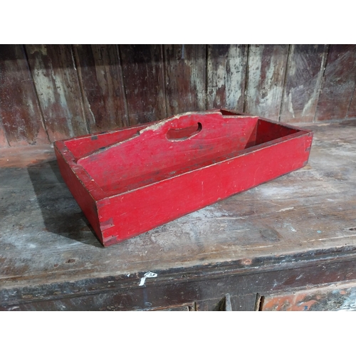 275 - 19th C. painted pine cutlery box. {12 cm H x 41 cm W x 25 cm D}.