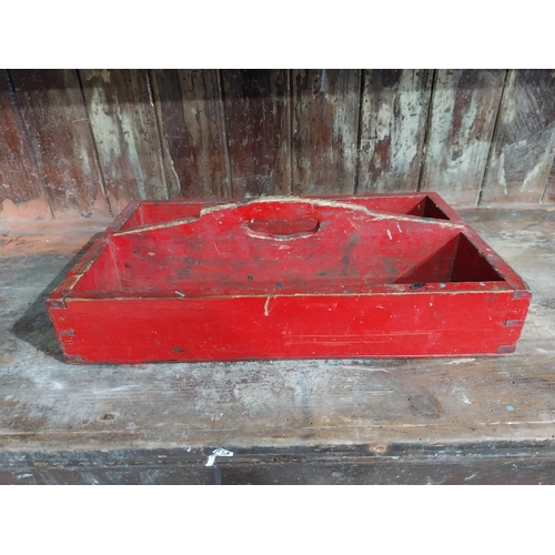 275 - 19th C. painted pine cutlery box. {12 cm H x 41 cm W x 25 cm D}.