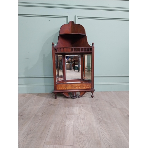 280 - Edwardian satinwood inlaid mirrored corner cupboard with single shelf. {105 cm H x 52 cm W x 25 cm D... 