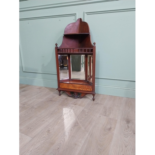 280 - Edwardian satinwood inlaid mirrored corner cupboard with single shelf. {105 cm H x 52 cm W x 25 cm D... 