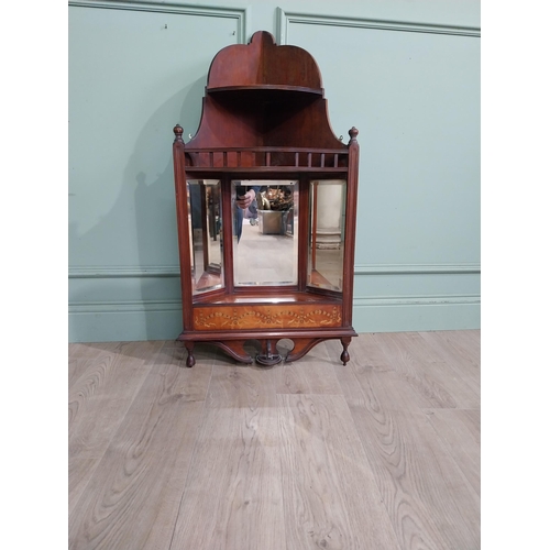 280 - Edwardian satinwood inlaid mirrored corner cupboard with single shelf. {105 cm H x 52 cm W x 25 cm D... 