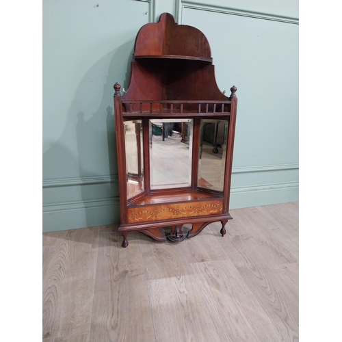 280 - Edwardian satinwood inlaid mirrored corner cupboard with single shelf. {105 cm H x 52 cm W x 25 cm D... 