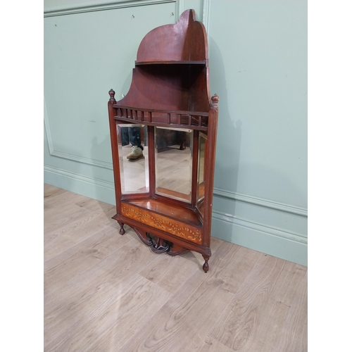 280 - Edwardian satinwood inlaid mirrored corner cupboard with single shelf. {105 cm H x 52 cm W x 25 cm D... 