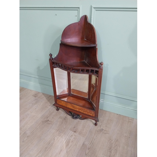 280 - Edwardian satinwood inlaid mirrored corner cupboard with single shelf. {105 cm H x 52 cm W x 25 cm D... 