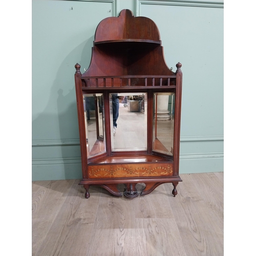 280 - Edwardian satinwood inlaid mirrored corner cupboard with single shelf. {105 cm H x 52 cm W x 25 cm D... 