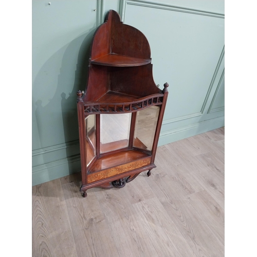 280 - Edwardian satinwood inlaid mirrored corner cupboard with single shelf. {105 cm H x 52 cm W x 25 cm D... 