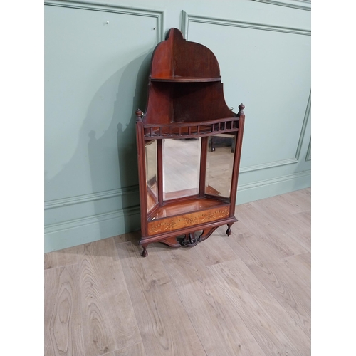 280 - Edwardian satinwood inlaid mirrored corner cupboard with single shelf. {105 cm H x 52 cm W x 25 cm D... 