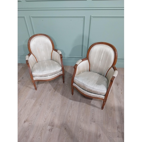 286 - Pair of Edwardian French walnut and upholstered armchairs. {84 cm H x 61 cm W x 55 cm D}.