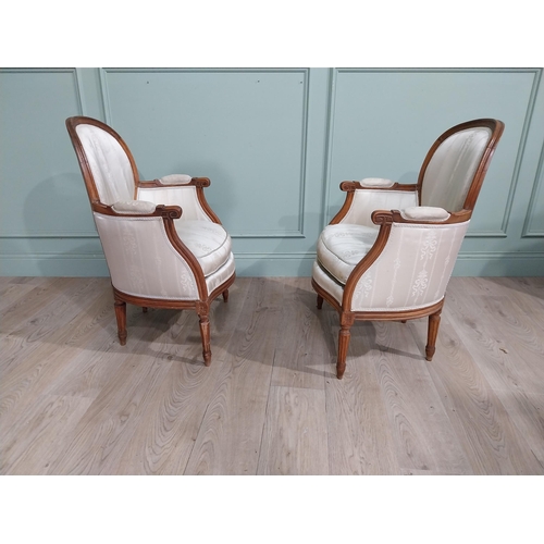 286 - Pair of Edwardian French walnut and upholstered armchairs. {84 cm H x 61 cm W x 55 cm D}.