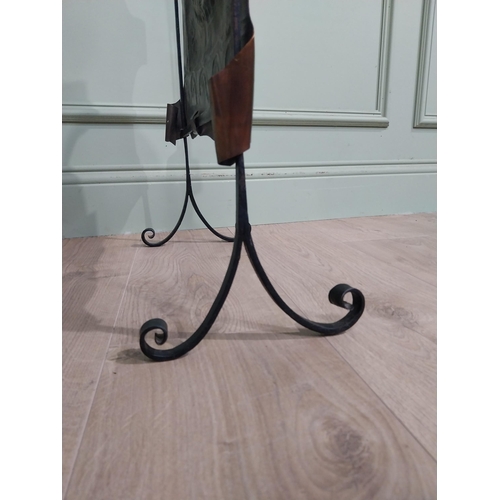 288 - Vintage wrought iron and copper fire screen decorated with embossed boat emblem. {82 cm H x 44 cm W ... 