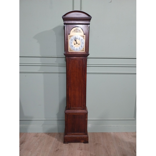 297 - 1950's oak Grandmother clock with gilded metal dial. {185 cm H x 35 cm W x 22 cm D}