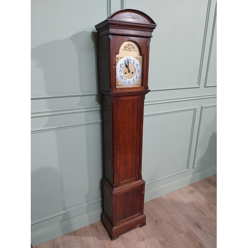 297 - 1950's oak Grandmother clock with gilded metal dial. {185 cm H x 35 cm W x 22 cm D}