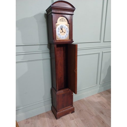 297 - 1950's oak Grandmother clock with gilded metal dial. {185 cm H x 35 cm W x 22 cm D}