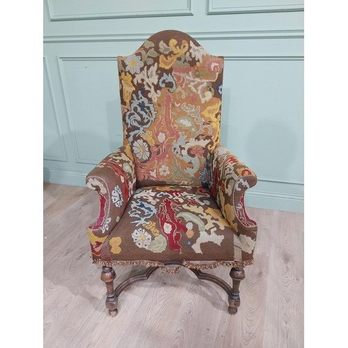 31 - 19th C. Walnut armchair with tapestry upholstery on turned legs and x-frame stretcher. {118 cm H x 7... 