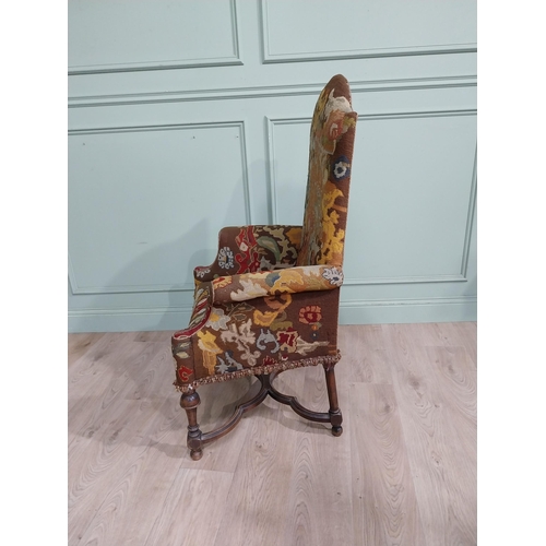 31 - 19th C. Walnut armchair with tapestry upholstery on turned legs and x-frame stretcher. {118 cm H x 7... 