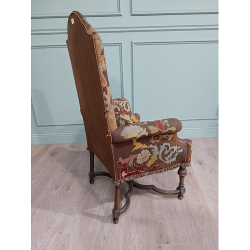 31 - 19th C. Walnut armchair with tapestry upholstery on turned legs and x-frame stretcher. {118 cm H x 7... 