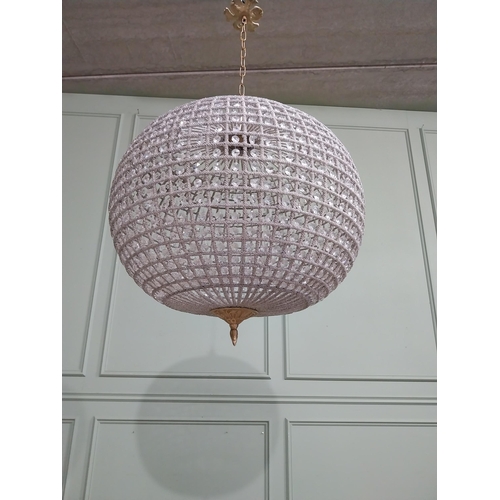 328 - French brass and crystal glass globe chandelier. {100 cm H x 60 cm Dia.}.