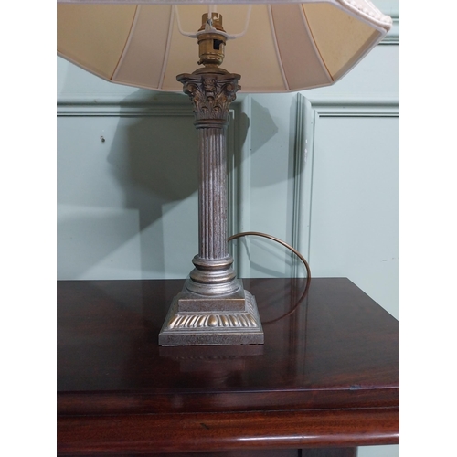 382 - Pair of Edwardian silver plated Corinthian column table lamps with cloth shades. {54 cm H x 32 cm W ... 