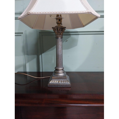 382 - Pair of Edwardian silver plated Corinthian column table lamps with cloth shades. {54 cm H x 32 cm W ... 