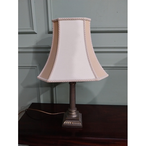 382 - Pair of Edwardian silver plated Corinthian column table lamps with cloth shades. {54 cm H x 32 cm W ... 