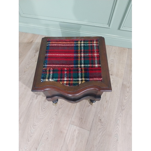 384 - 19th C. Mahogany commode with upholstered seat raised on turned legs and brass castors. {48 cm H x 4... 