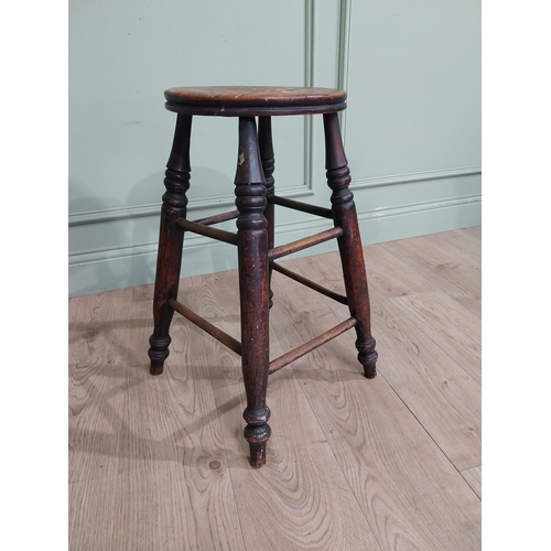 39 - 19th C. Ash and elm stool on turned legs. {60 cm H x 36 cm Dia.}.