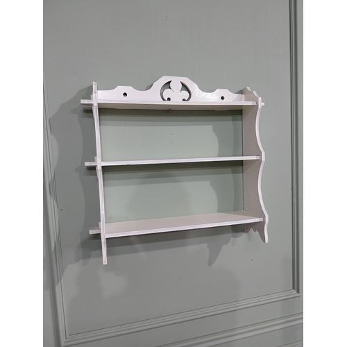 390 - Edwardian painted pine wall shelves with decorative carved frieze. {57 cm H x 68 cm W x 15 cm D}.