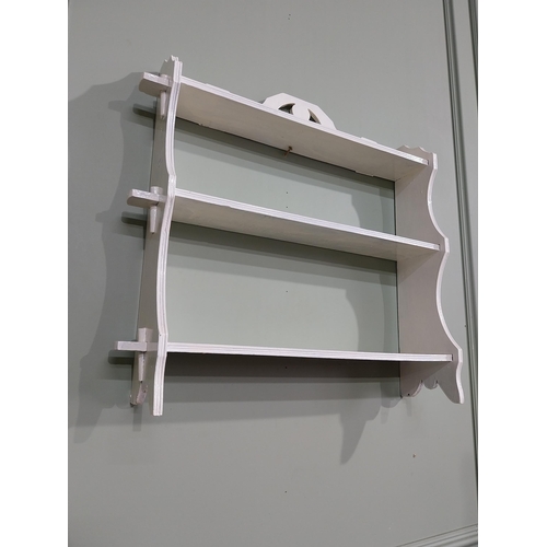 390 - Edwardian painted pine wall shelves with decorative carved frieze. {57 cm H x 68 cm W x 15 cm D}.