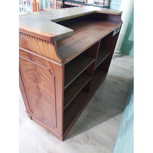 391 - Mahogany home bar counter with shaped reeded front with two mahogany and leather upholstered stools ... 