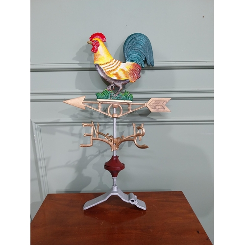 398 - Painted cast iron weather vane in the form of a Rooster. {76 cm H x 46 cm W x 26 cm D}.