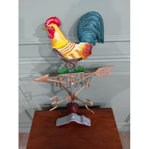 398 - Painted cast iron weather vane in the form of a Rooster. {76 cm H x 46 cm W x 26 cm D}.