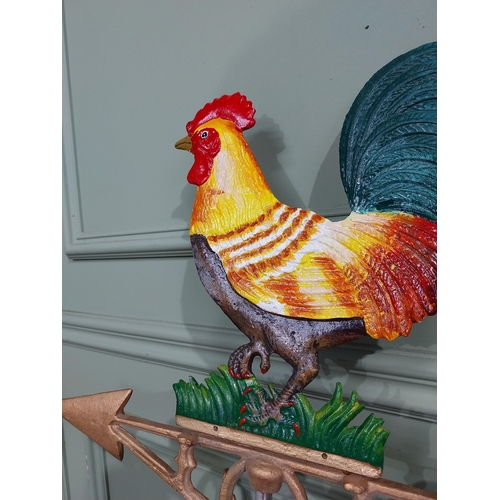 398 - Painted cast iron weather vane in the form of a Rooster. {76 cm H x 46 cm W x 26 cm D}.