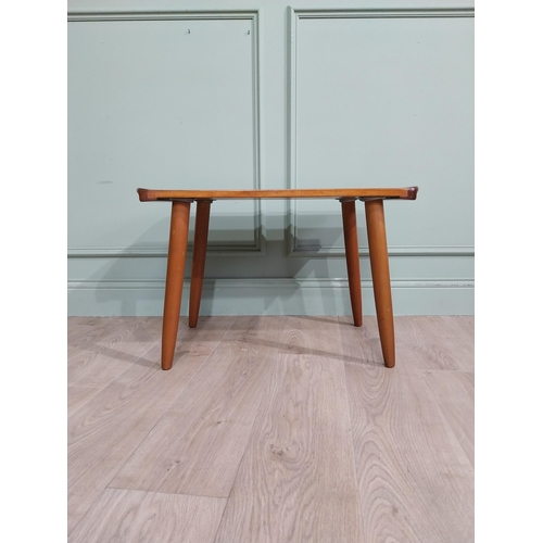 407 - 1950's satinwood coffee table on splayed legs with inset island scene. {47 cm H x 71 cm W x 43 cm D]... 