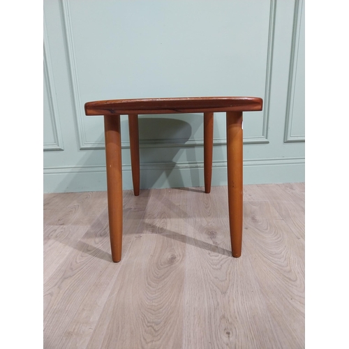 407 - 1950's satinwood coffee table on splayed legs with inset island scene. {47 cm H x 71 cm W x 43 cm D]... 