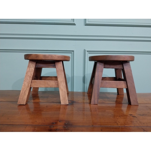 408 - Pair of pine stools with blue and white Cavan seats. {25 cm H x 26 cm Dia.}.