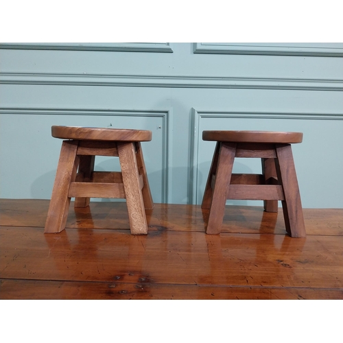 408 - Pair of pine stools with blue and white Cavan seats. {25 cm H x 26 cm Dia.}.