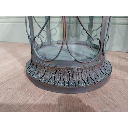 41 - Pair of decorative metal lanterns. {64 cm H x 24 cm Dia.}.