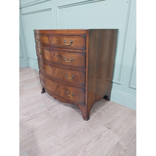 413 - 19th C. Mahogany and satinwood chest of drawers with four graduated long drawers raised on bracket f... 