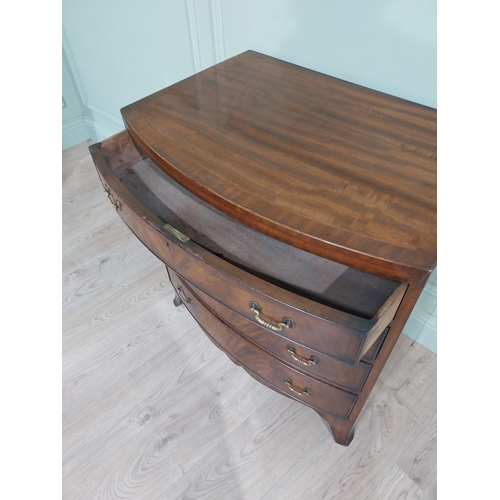 413 - 19th C. Mahogany and satinwood chest of drawers with four graduated long drawers raised on bracket f... 