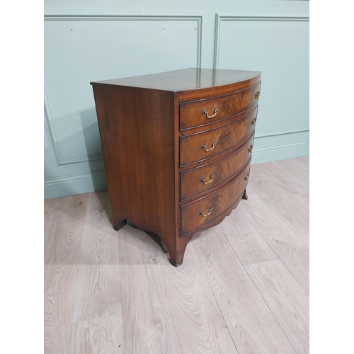 413 - 19th C. Mahogany and satinwood chest of drawers with four graduated long drawers raised on bracket f... 