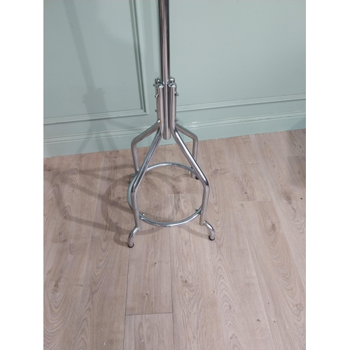 43 - Mid century chrome hat and coat stand on single column with four splayed feet. {175 cm H x 43 cm Dia... 