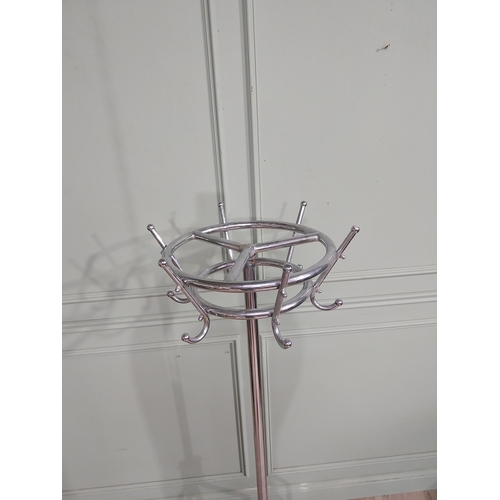 43 - Mid century chrome hat and coat stand on single column with four splayed feet. {175 cm H x 43 cm Dia... 