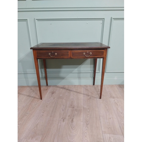 464 - Edwardian mahogany satinwood inlaid desk with two short drawers in frieze with tooled leather top ra... 