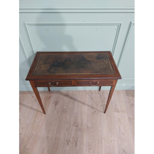 464 - Edwardian mahogany satinwood inlaid desk with two short drawers in frieze with tooled leather top ra... 