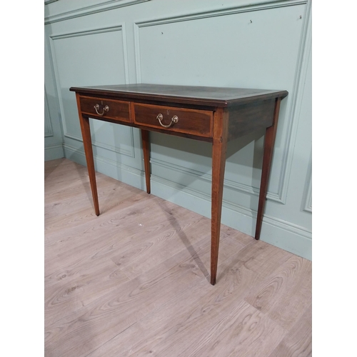 464 - Edwardian mahogany satinwood inlaid desk with two short drawers in frieze with tooled leather top ra... 