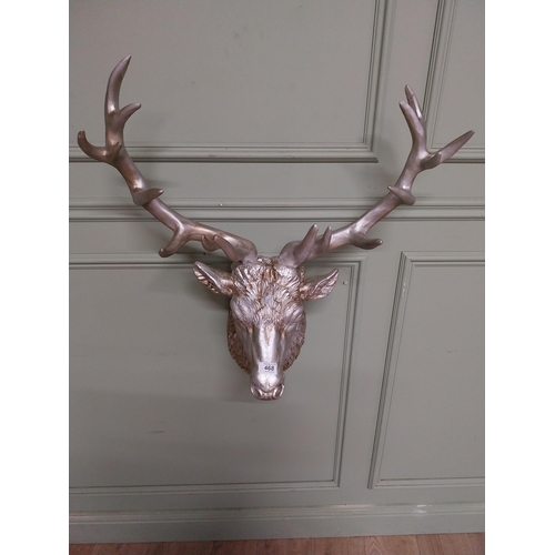 468 - Silvered resin model of Stag�s Head. {70 cm H x 70 cm W x 30 cm D}.