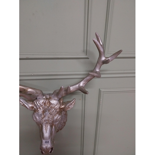 468 - Silvered resin model of Stag�s Head. {70 cm H x 70 cm W x 30 cm D}.