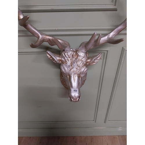 468 - Silvered resin model of Stag�s Head. {70 cm H x 70 cm W x 30 cm D}.