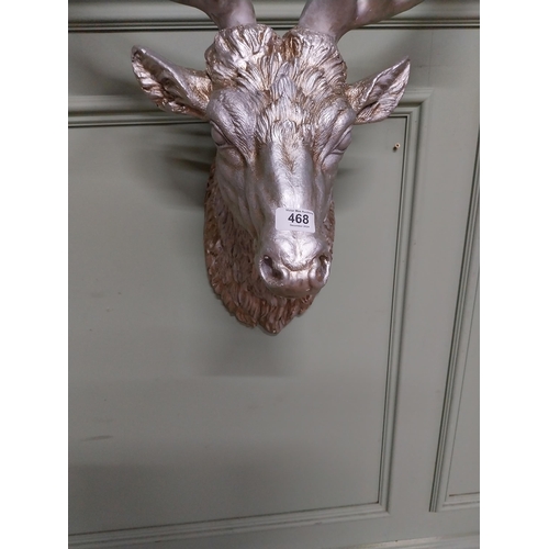 468 - Silvered resin model of Stag�s Head. {70 cm H x 70 cm W x 30 cm D}.